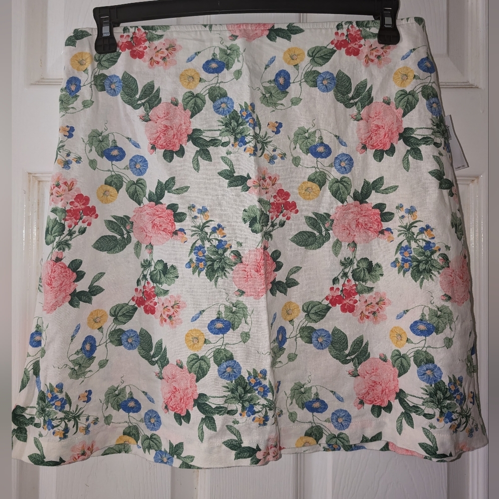 High-Waisted Linen-Blend Mini A-Line Skirt